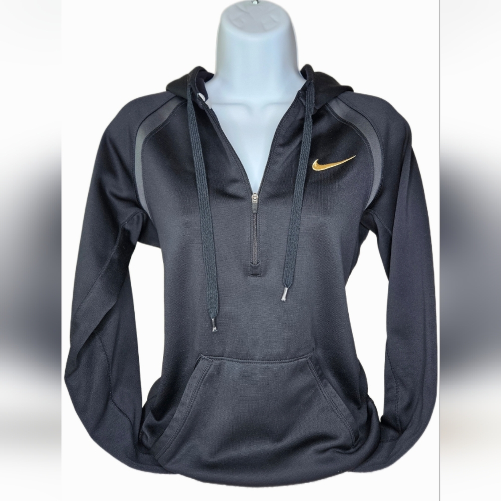 Nike Women's/Junior's Therma-Fit 1/2 Zip Gold Swoosh Pullover Hoodie Black XS